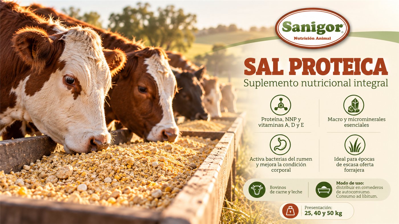 Sal Proteica Sanigor: suplemento nutricional integral, presentación 25, 40 y 50 kg